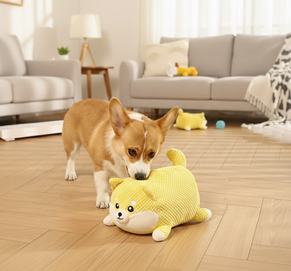 Chubby Corgi and Piglet Squeak Round Profile Dental Cleaning Self Play Toy