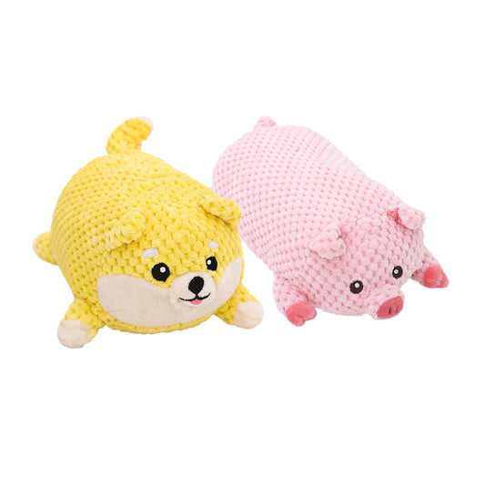 Chubby Corgi and Piglet Squeak Round Profile Dental Cleaning Self Play Toy